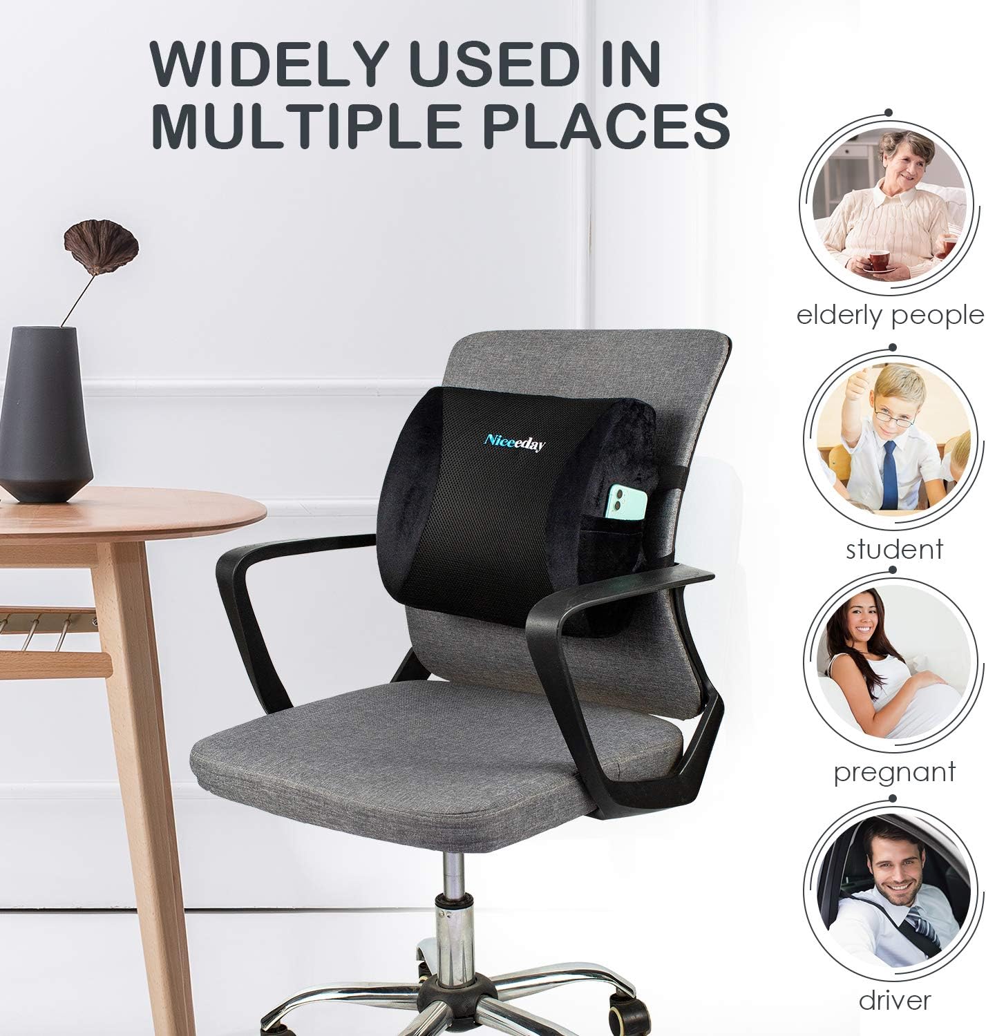 Memory Foam Lumbar Support Back Pillow Coccyx Orthopedic Cushion for Office Chair,Car,3D Mesh Lumbar Support Pillow for Reliving Lower Back Pain Pillow with Breathable Washable Cover: Kitchen & Dining