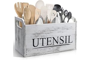 brekle White Kitchen Utensil Holder Rustic Large Wooden Utensil Organizer Cooking Tools Storage