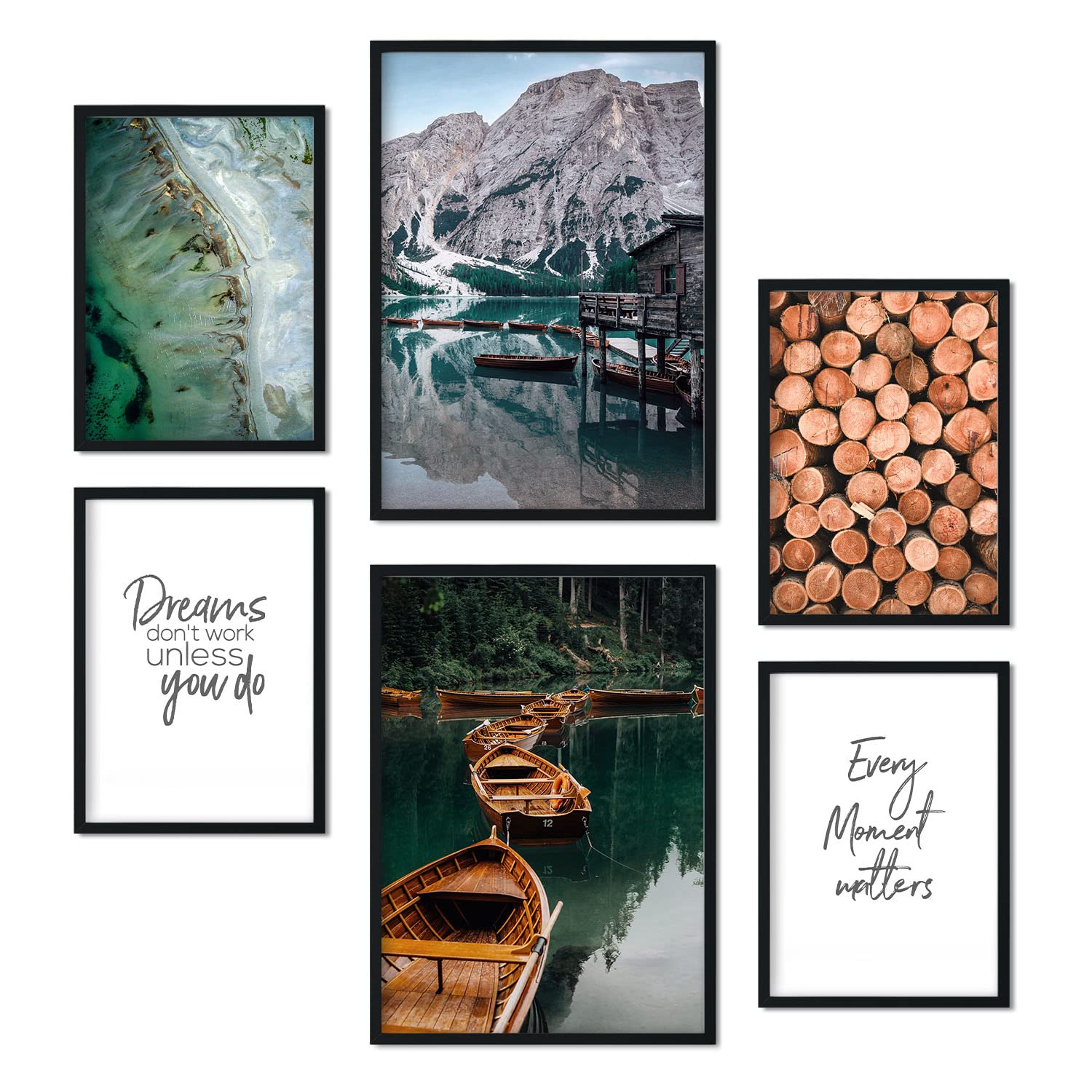 Nacnic - Set of 6 Winter Mountain Pictures - Photography-style Wall Art Print for Interior Decoration - Natural Landscapes - A3 & A4 - Unframed