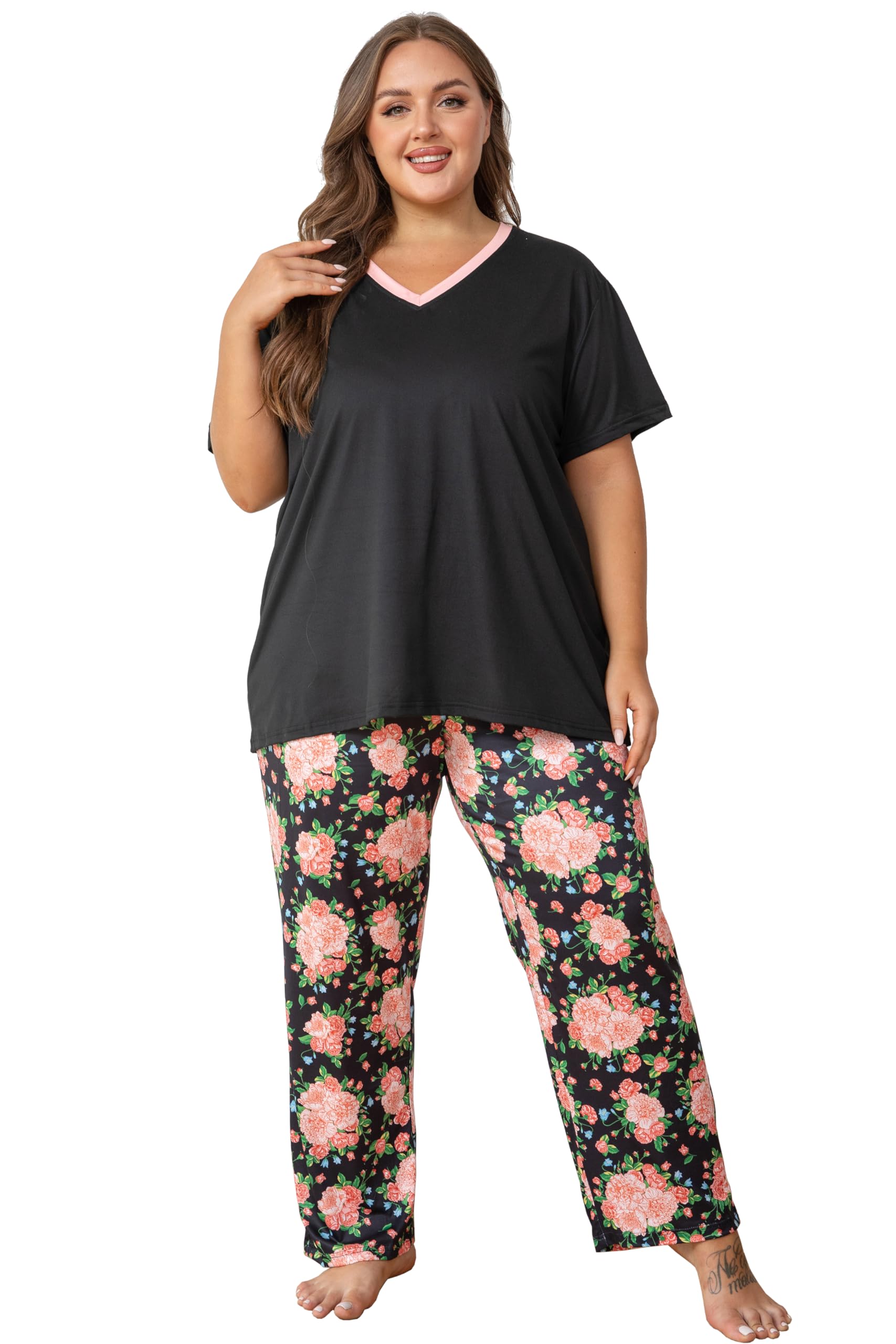Vozanet Women's Pajama Sets Short Sleeve with Long