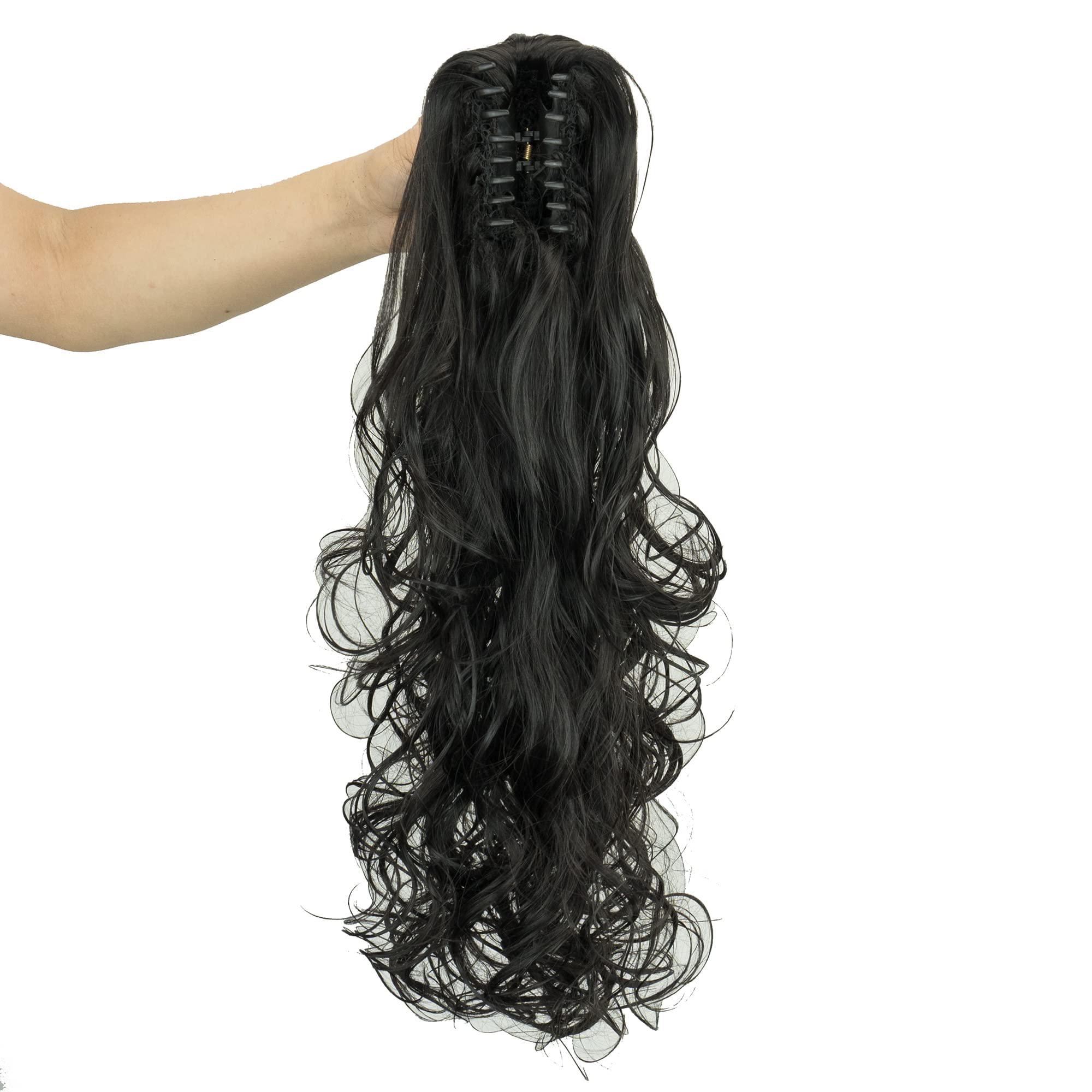 IMISSU Thick Mess Curly Jaw Claw Ponytail Hair Pieces Extensions Pony Tail Clip in Hairpiece 24 Inches (Black)