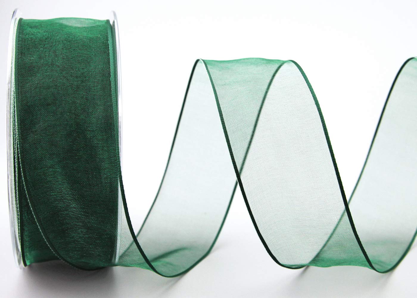 finemark 20 m x 40 mm Decorative Ribbon Chiffon Dark Green Green Gift Ribbon Bow Ribbon Transparent Organza with Shape-Retaining Edges Premium Quality Wedding Birthday Chiffon Ribbon Plain