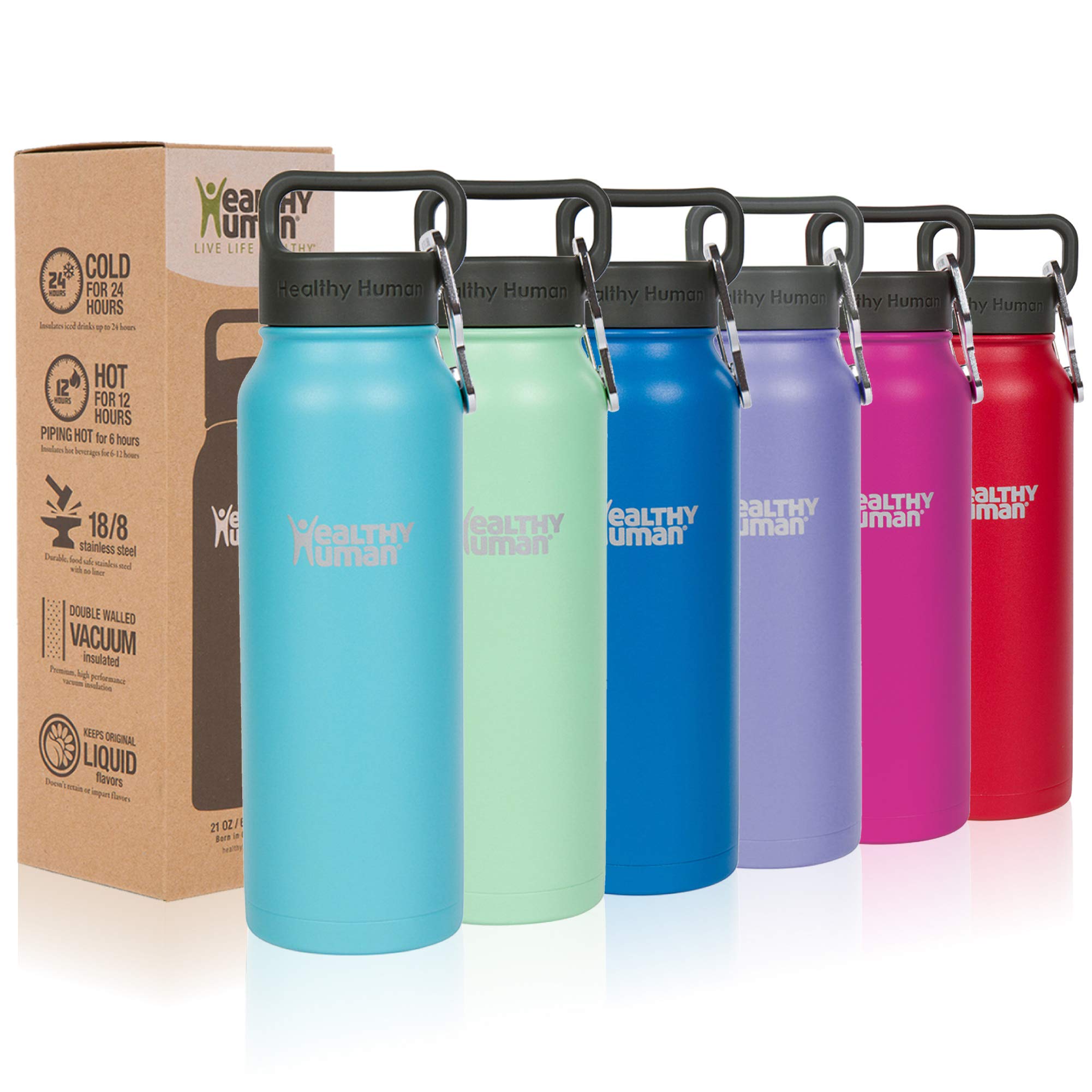 Healthy Human Water Bottle, BPA Free Sports Travel Stainless Steel Insulated Water Bottles