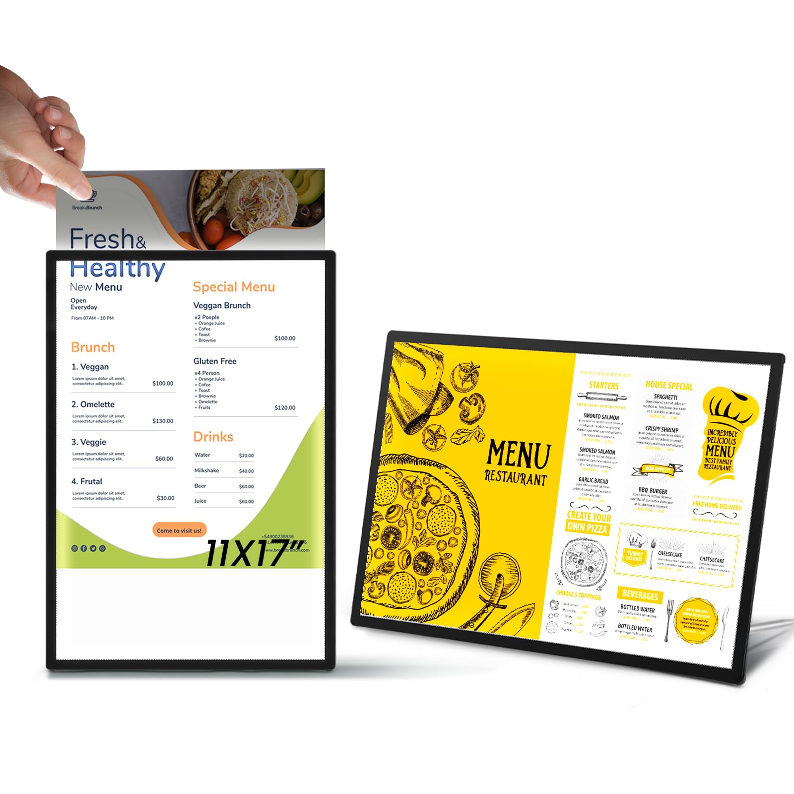 Photo 1 of 11x17 Tabletop LED Sign Holder Light Up Menu Board Backlit Poster Advertising Display Light Box for Restaurant, Bar, Hotel, Events, Store, Office, Wedding