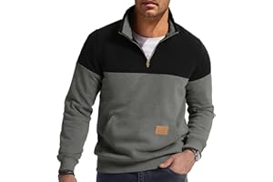 HYLYLEED Sweatshirt for Men Color Block Mock Neck Long Sleeve Pullover Sweater