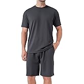 DAVID ARCHY Mens Pajamas Set Waffle Knit Short Sleeve Sleepwear Lightweight Summer Loungewear