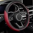 LABBYWAY Microfiber Leather Auto Car Steering Wheel Cover, Universal 15 Inch Anti-Slip Wheel Protector, Claret