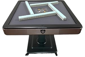 SXTL Sifang City (42mm/1.6inch) Chinese Style Folding Automatic Mahjong Table, American 110V, 8ft Cable, Includes 2 Dices, Glass Table Cover, 2 Sets Jade Style 144 Tiles (42mm Brown) 42号中式玉石牌可折叠麻将机