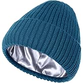 Satin Lined Beanie for Women Men, Silk Lined Beanies, Wool Warm Knit Cuffed Winter Hat Womens Skull Cap
