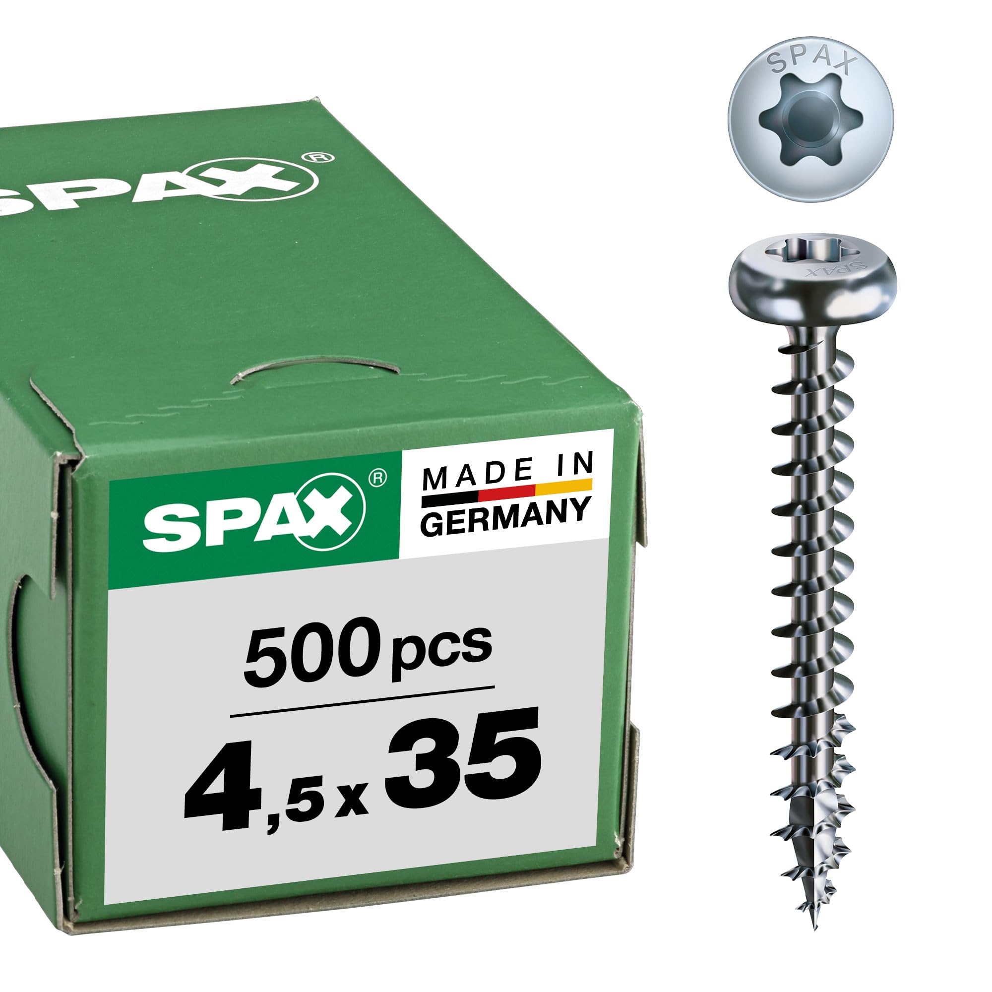 SPAX Universalschraube, 4,5 x 35 mm, 500 Pieces, T-STAR plus, half round head, full thread, 4CUT, WIROX A3J, bright galvanized, 0201010450355 — image 1