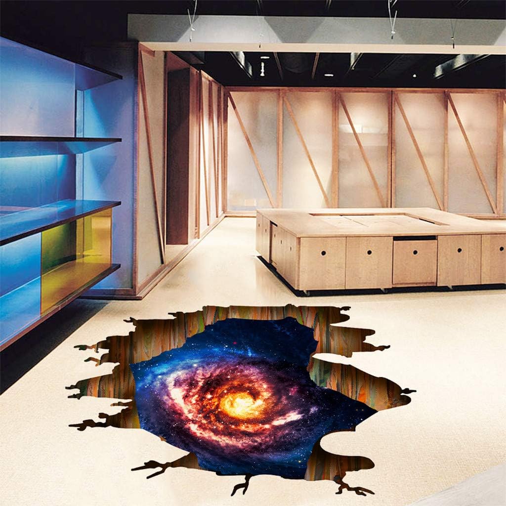 Shenye Wall Sticker Floor Sticker, 3D Broken Wall Space Planet Wall Stickers Floor Stickers Bedroom Living Room Ceiling Decoration Stickers Removable Mural Decals Vinyl Art Room Decor (B)