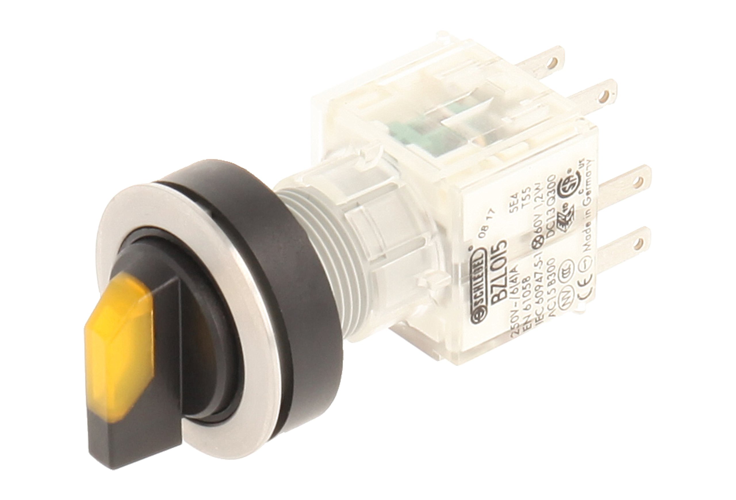 Club 23.001.371 Light Switch, Latching, Stainless Steel, 3 Positions Momentary Contact Sensor LED Lamp Holder t5,5 K 1 Closer + 1 opener 24 V Yellow (Pack of 2)