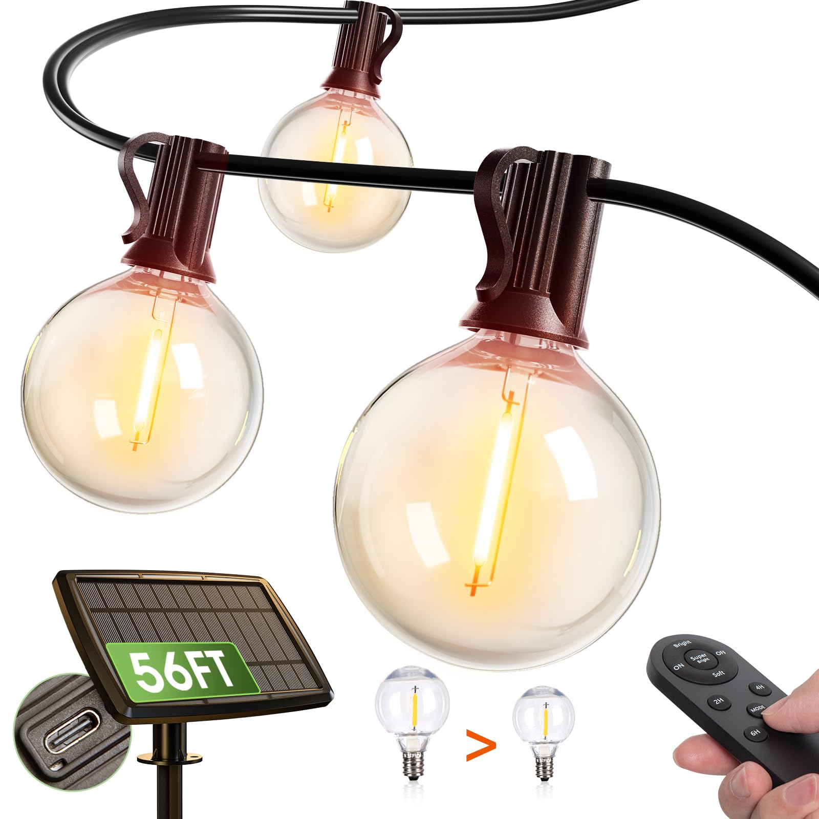 Photo 1 of *Untested*
addlon 56FT(50+6) Solar String Lights for Outside G50 Waterproof with USB Port Patio Outdoor Solar Powered with 27 LED Bulbs 3 Light Modes for Backyard Porch Garden Market Bistro Camping