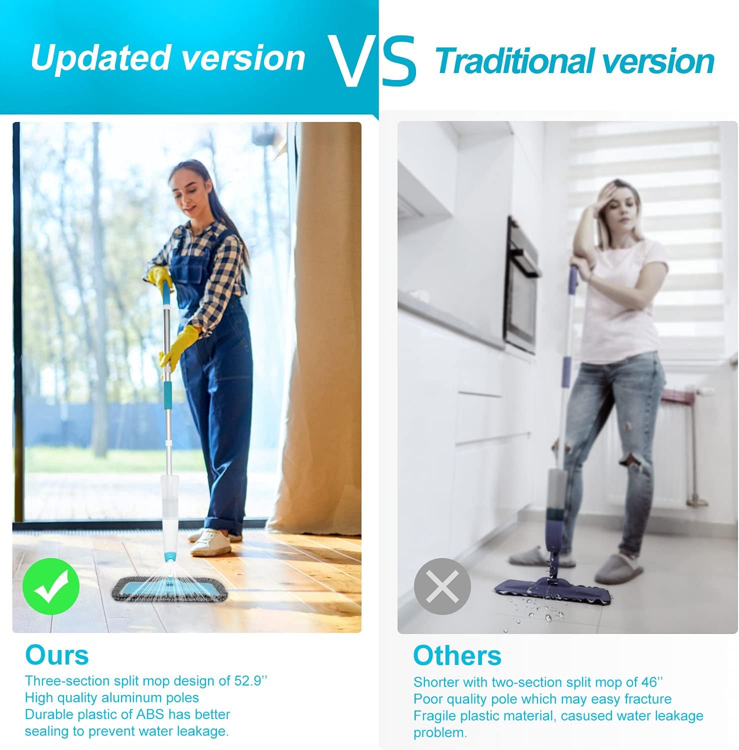 Spray Mop for Floor Cleaning, JMZZY Microfiber Floor Mop with 600ML Refillable Bottle & 3 Washable Mop Pads for Wood Floor Kitchen Hardwood Laminate Ceramic Tiles: Health & Personal Care