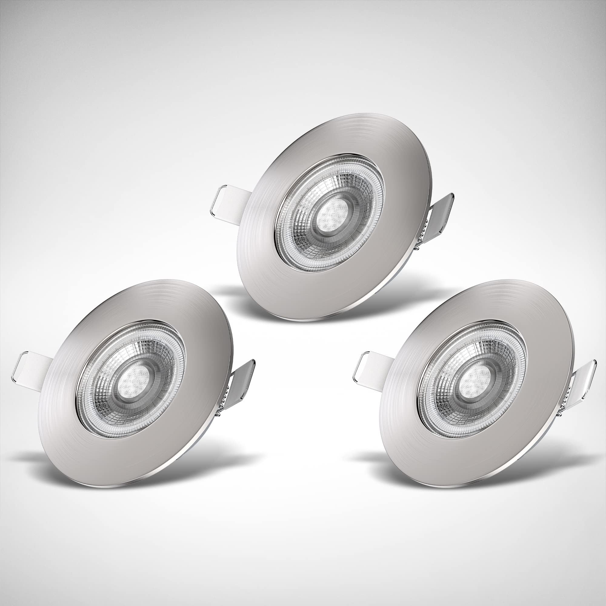 B.K.Licht Set of 3 Bathroom recessed LED spotlights, Ultra-Thin, Ceiling Cut-Out Ø68mm/2.6in, Built-in 5W LED modules, 460Lm, Warm White Light 3000K, IP44 Ceiling Spots, no Transformer Required 230V