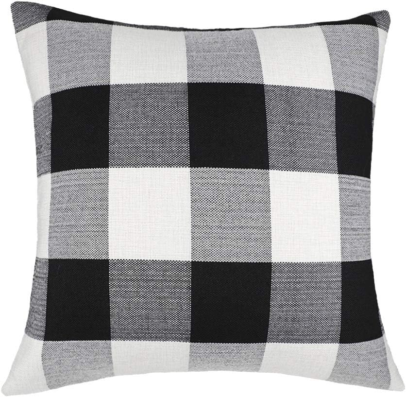 4TH Emotion 24 x 24 Inch Black and White Buffalo Check Plaids Throw Pillow Case Cushion Cover Retro Farmhouse Decoration for Couch Sofa Bed