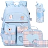 ACESAK Girls Backpack with Insulated Water Bottle, Lunch Bag &amp; Pencil Case | Bookbag Backpack for Kids, 14oz Kids Water Bottle Stainless Steel, Lunch Bag &amp; Pencil Case, Back To School Gift, Blue