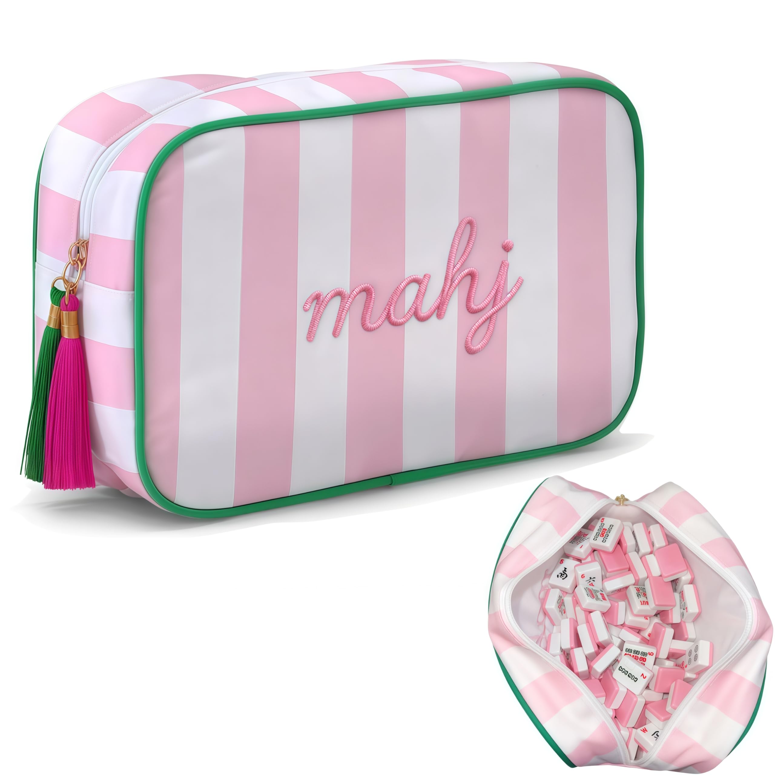 Photo 1 of *Bag only* NeoDigix Empty Mahjong Tiles Bag with Zipper Thickened American Mahjong Rack Storage Bags Storage Pouch for Board Game Pieces Game Party Travel Gatherings Accessories, 10 x 6.8 x 3.5 Inch (Pink)