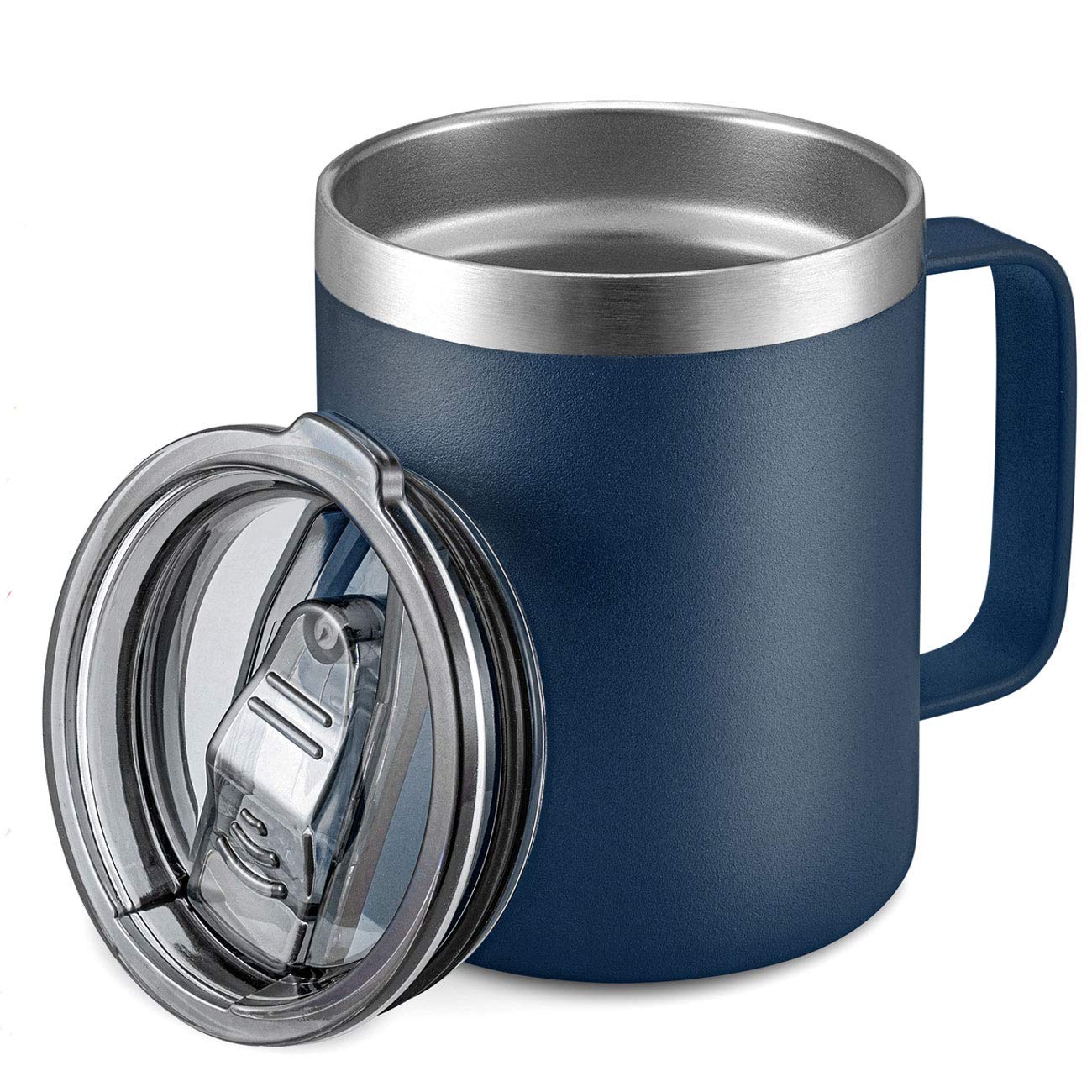 Photo 1 of ***LID MISSING*****ALOUFEA 12oz Stainless Steel Insulated Coffee Mug with Handle, Double Wall Vacuum Travel Mug, Tumbler Cup with Sliding Lid, Navy