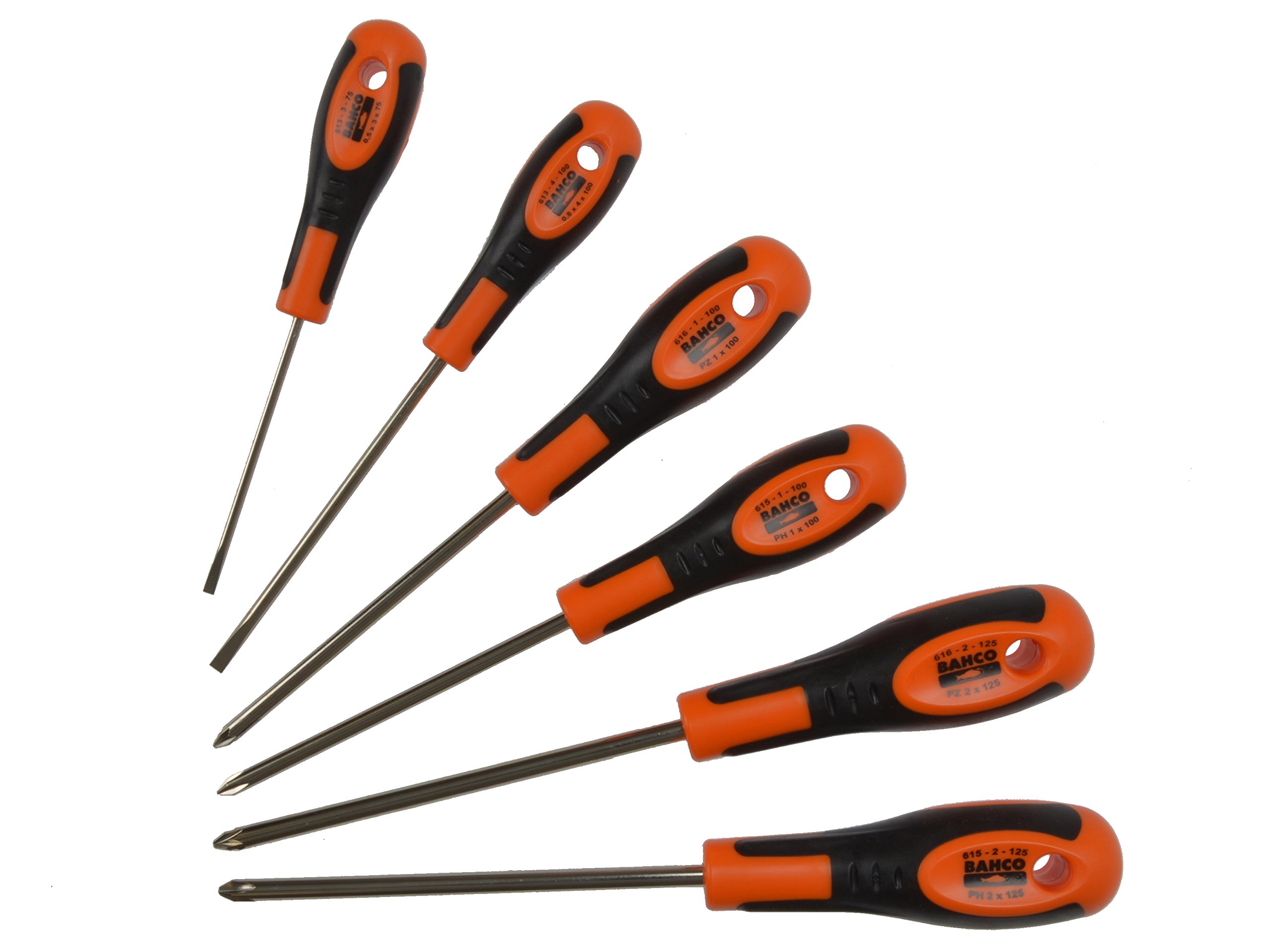 Bahco 605-6 6 Piece Slotted, Phillips & Pozidriv Screwdriver Set with Rubber Grips
