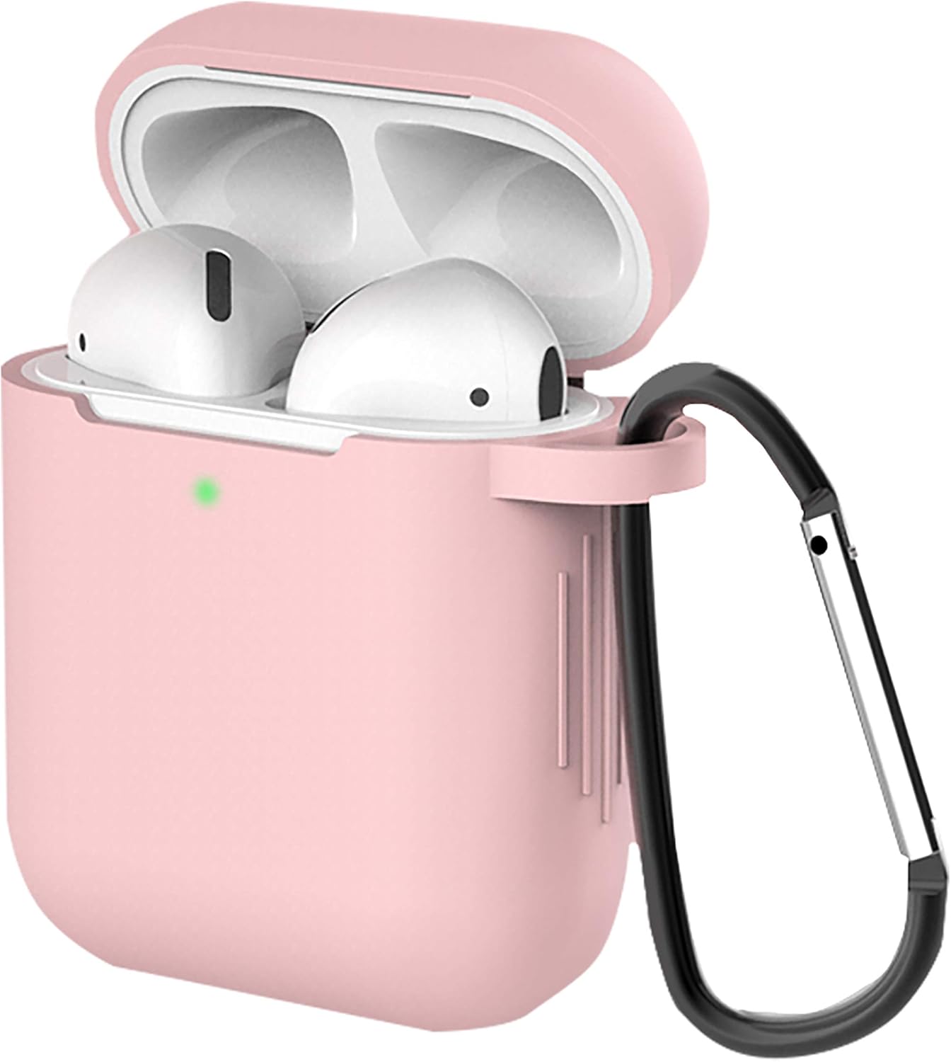AirPods Case Cover with Keychain Carry Soft Silicone Full Protective Skin Designed for Apple AirPod 2 & 1,Wireless and Wired Charging Earpods(Front LED Visible) (Pink)