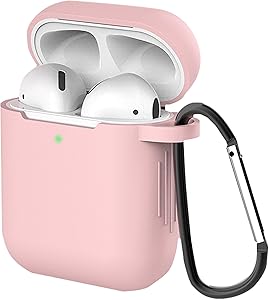 AirPods Case Cover with Keychain Carry Soft Silicone Full Protective Skin Designed for Apple AirPod 2 & 1,Wireless and Wired Charging Earpods(Front LED Visible) (Pink)