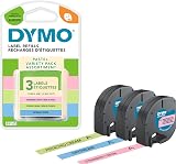 Dymo LetraTag Pastel Labels Starter Pack 12mm x 4m 3 Rolls Plastic Tape