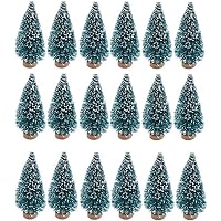 SUNREEK 24 Pieces Artificial Mini Christmas Sisal Snow Frost Trees with Wood Base Bottle Brush Trees Plastic Winter Snow Orna