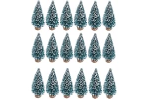SUNREEK 24 Mini Bottle Brush Christmas Trees with Wood Base, Artificial Plastic Mini Trees for Crafts, Winter Snow Ornaments for Christmas Table Party (Blue-Green)