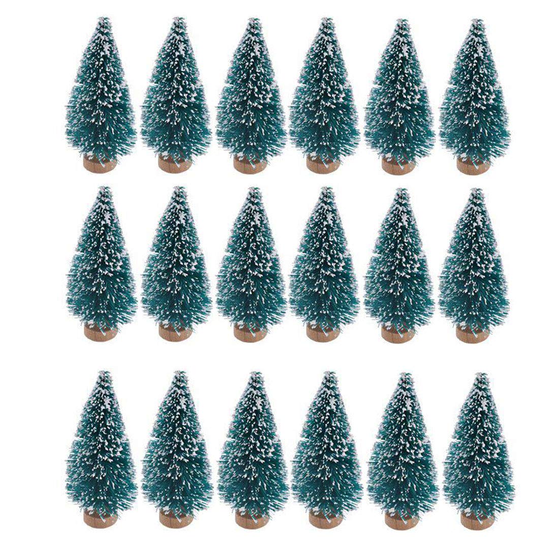 24 Mini Bottle Brush Christmas Trees with Wood Base, Artificial Plastic Mini Trees for Crafts, Winter Snow Ornaments for Christmas Table Party (Blue-Green)