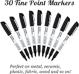 Shuttle Art 30 Pack Black Permanent Markers Fine Tip for Plastic Wood Metal view 2