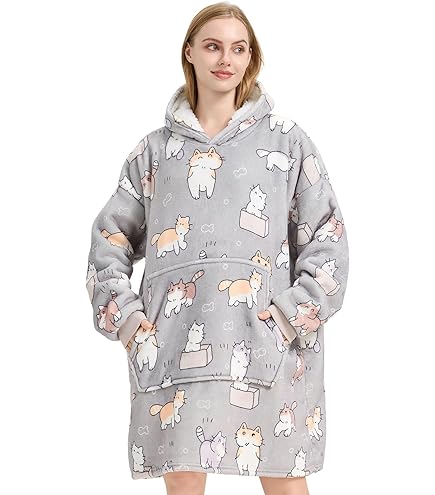 Mewkou Couverture à Capuche Portable Pour Homme Et Femme, Sweat-shirt Surdimensionné En Sherpa Super Chaude En Flanelle, Galaxie Bleue