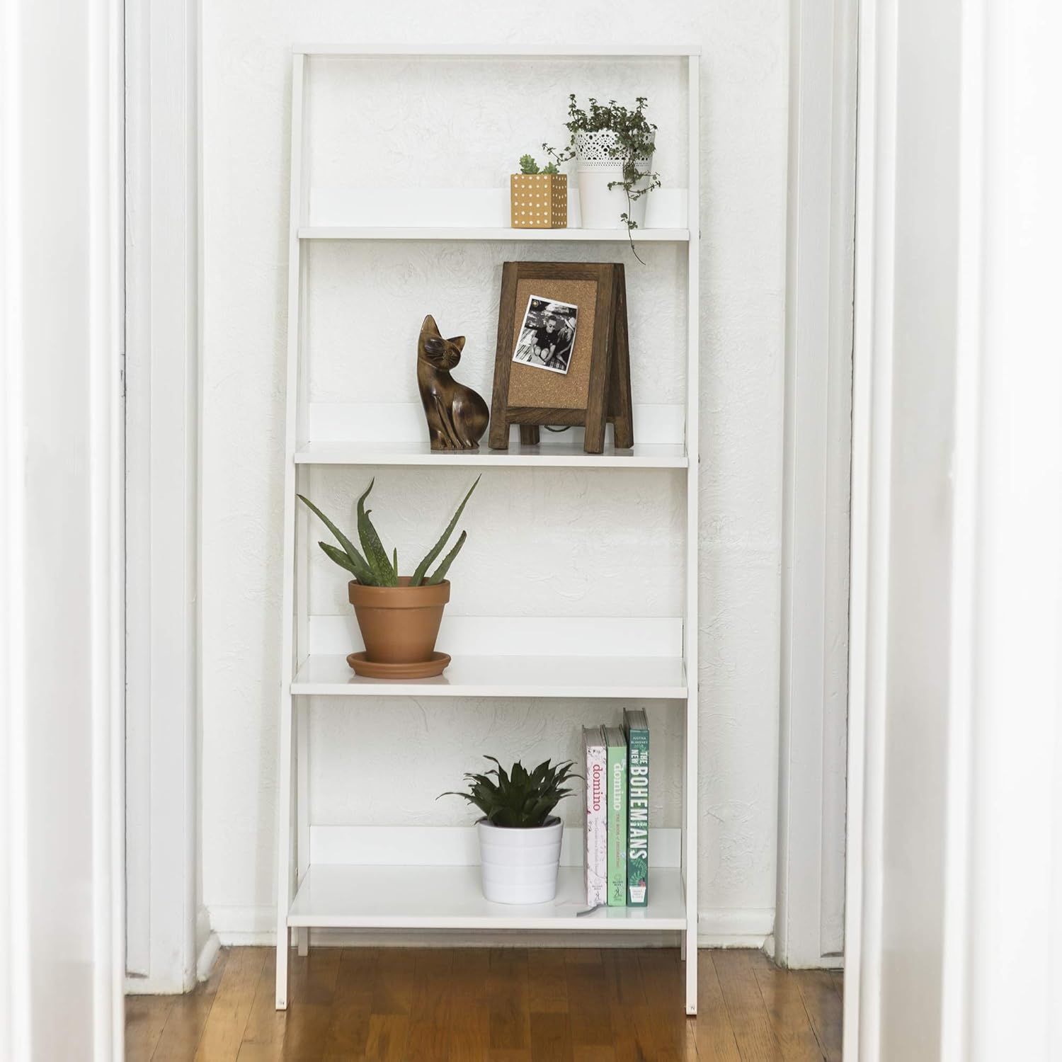 Walker Edison 4 Shelf Simple Modern Wood Ladder BookcaseTall Bookshelf Storage Home Office White55 Inch: Furniture & Decor