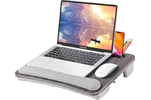 Lap Desk Laptop Bed Table: Fits up to 15.6 inch Laptop Computer lapdesk with Soft Pillow and Storage Bag - Padded Lap Work Tr