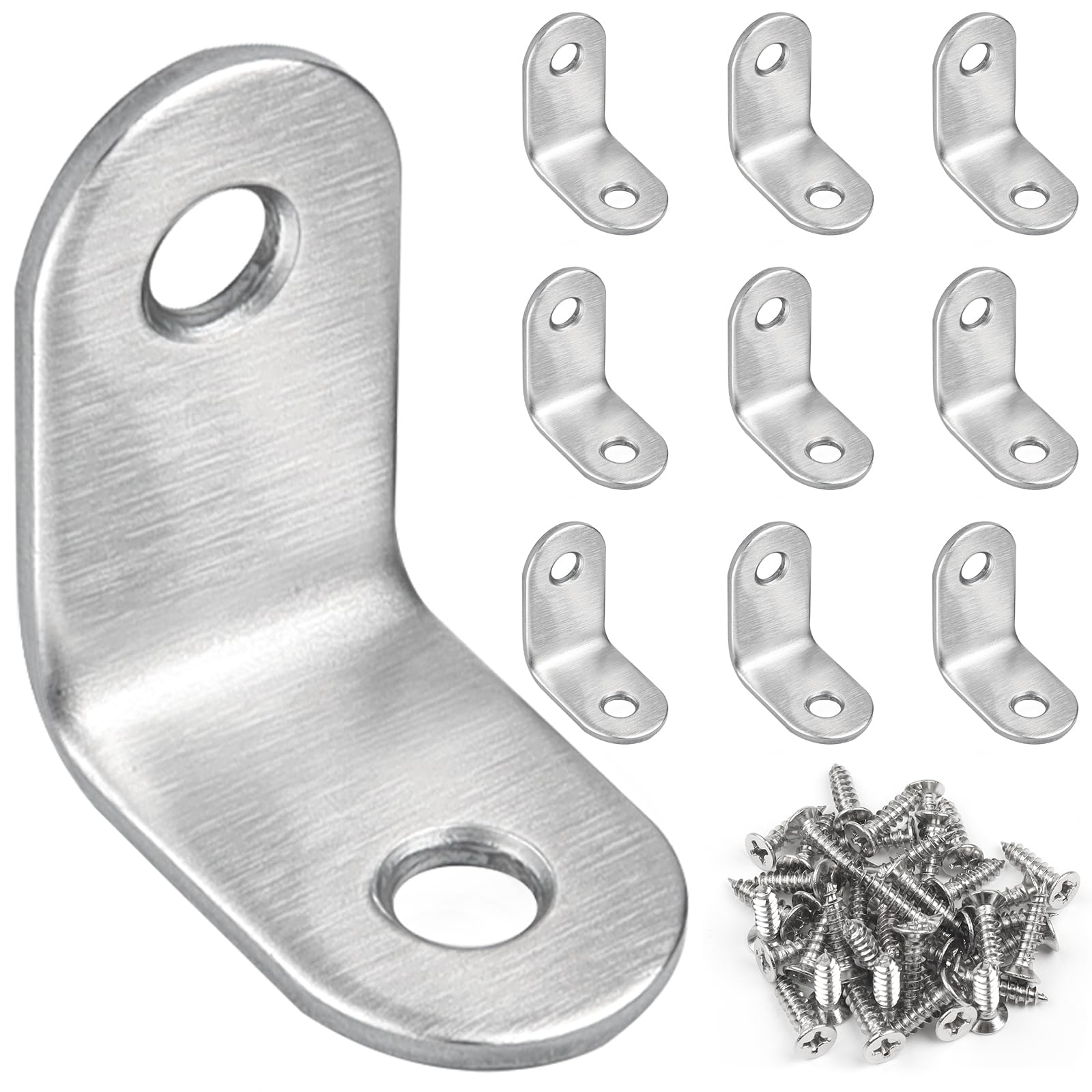 JatilEr 10 Pcs Angle Brackets, 30 × 30mm Right Corner 90 Degree L Shaped Bracket, Stainless Steel Corner Brace with 20 Screws for Wood Furniture Fixation