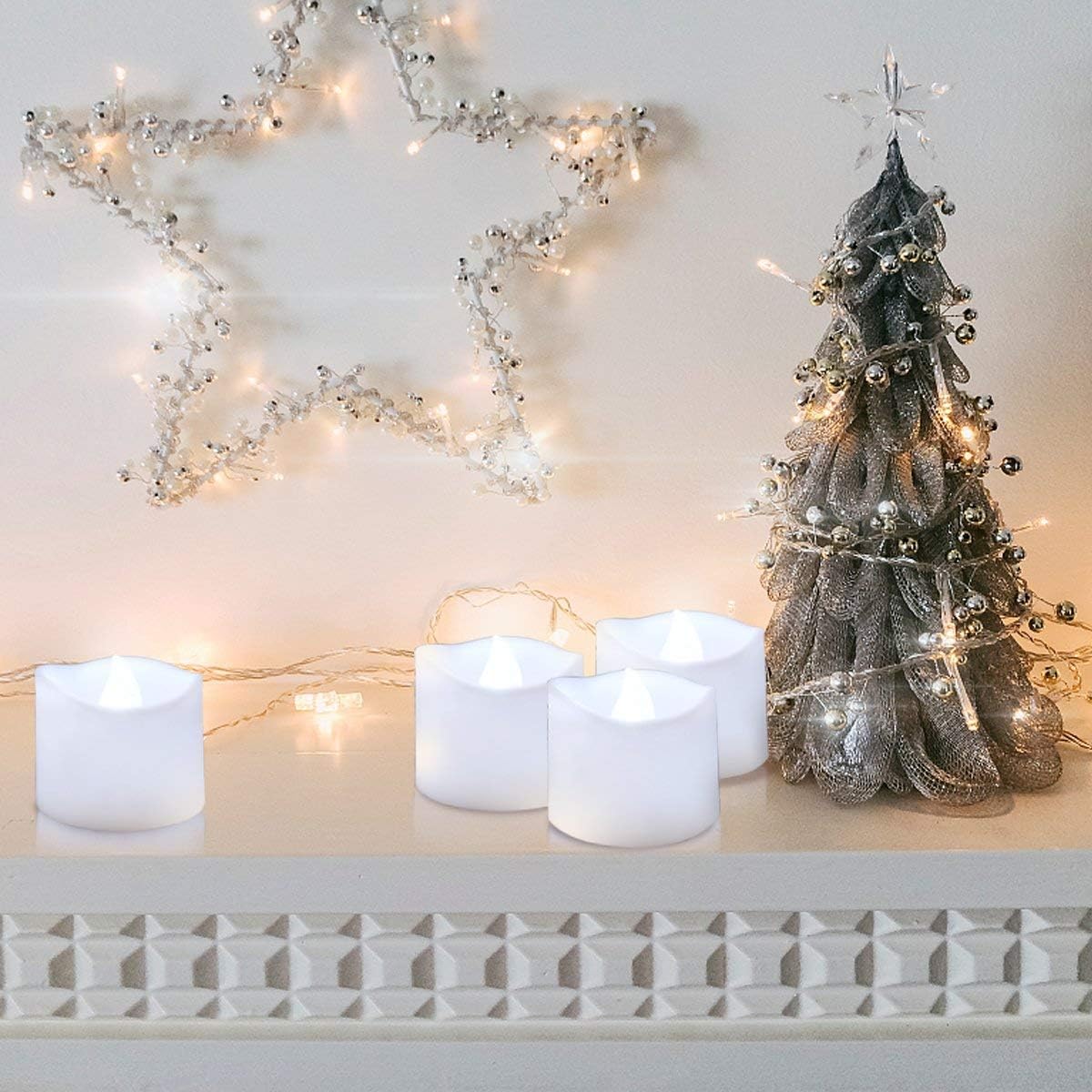 IMAGE Tea Lights 12Pcs LED Tealight Candles with Timer Flickering Battery T-Lights with 100pcs Decorative Fake Rose Petals for Christmas Halloween Wedding Birthday Anniversary - Image 4