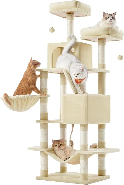 Feandrea Cat Tree 168 cm Large Tower with 13 Scratching Posts Beige PCT165M01V1