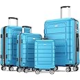 SHOWKOO Luggage Sets Expandable PC+ABS Durable Suitcase Sets Double Wheels TSA Lock 4 Piece Luggage Set Sky Blue