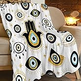 Evil Eye Print Blanket Hamsa Eyes Hand Magic Throw Blankets for Couch Sofa Bed Stuff Decor Gifts Soft Warm Cozy Fleece Plush Flannel Bedding for Lover Man Woman Adults 40"x50"