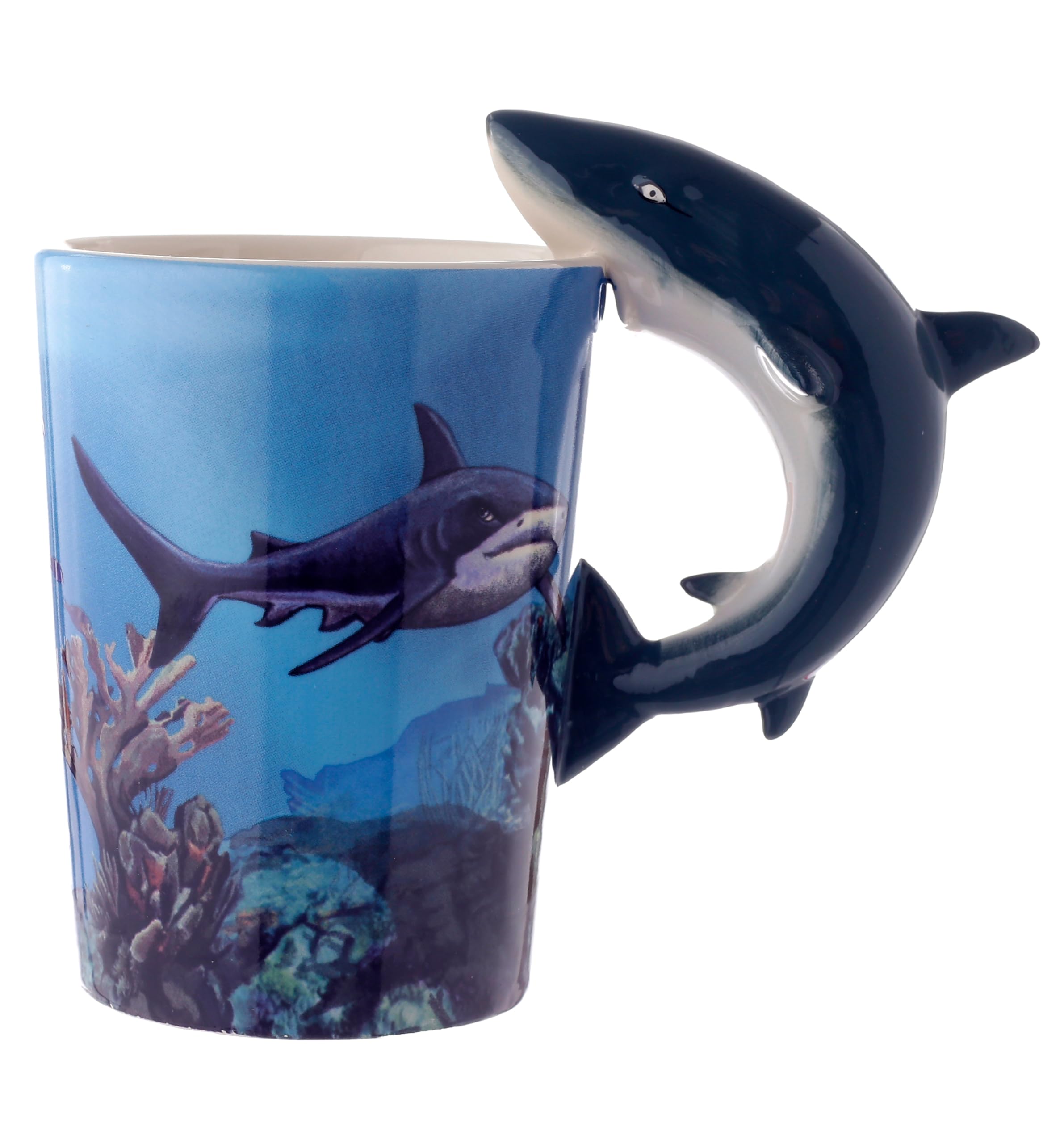 Puckator Lisa Parker Shark Ceramic Shaped Handle Tea Coffee Mug - Funny Home Accessories - Cute Gifts for Girlfriend - Large Mugs for Men Women Hot Drinks - Cups Presents - Secret Santa Gift Cup Set