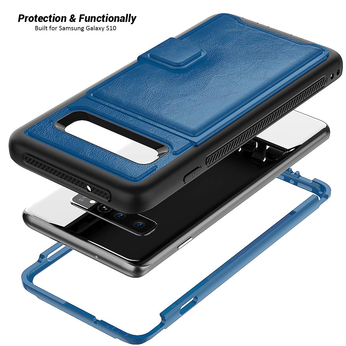 Galaxy S10e Case, Sumsung S10e Wallet Card Slots Holders Kickstand Flip Cover Bumper PU Leather TPU Rubber Hard PC Frame Magnetic Slim Shockproof Durable Shockproof Protective Case Cover (Blue)