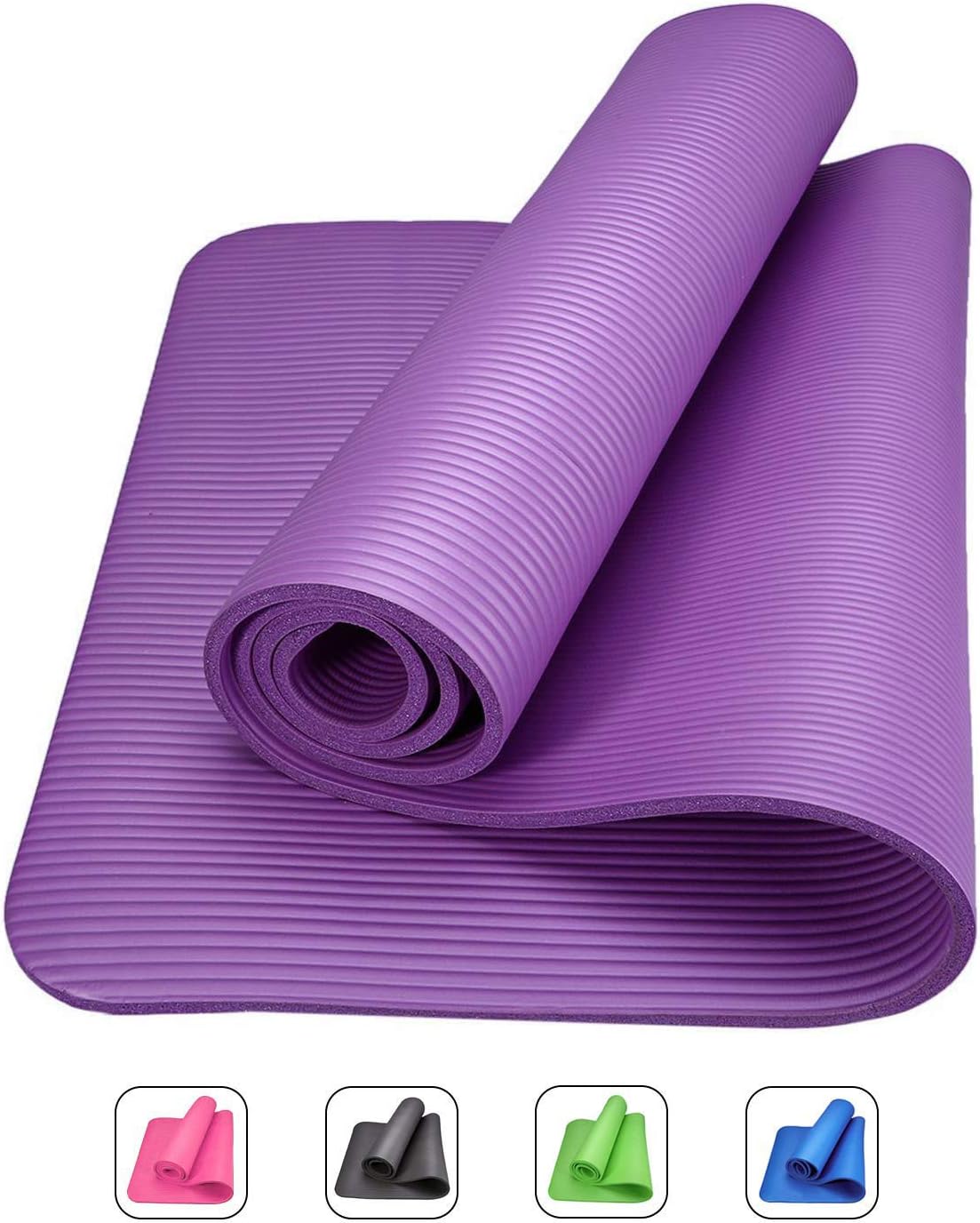 ROMIX Premium Non-Slip Yoga Mat, 10-15mm ECO Friendly Extra Long [183CM/72"] High Density Memory Foam, Non Toxic Latex Free Exercise Pad for Fitness Gym Home and Travel - Black Red Green Blue Purple