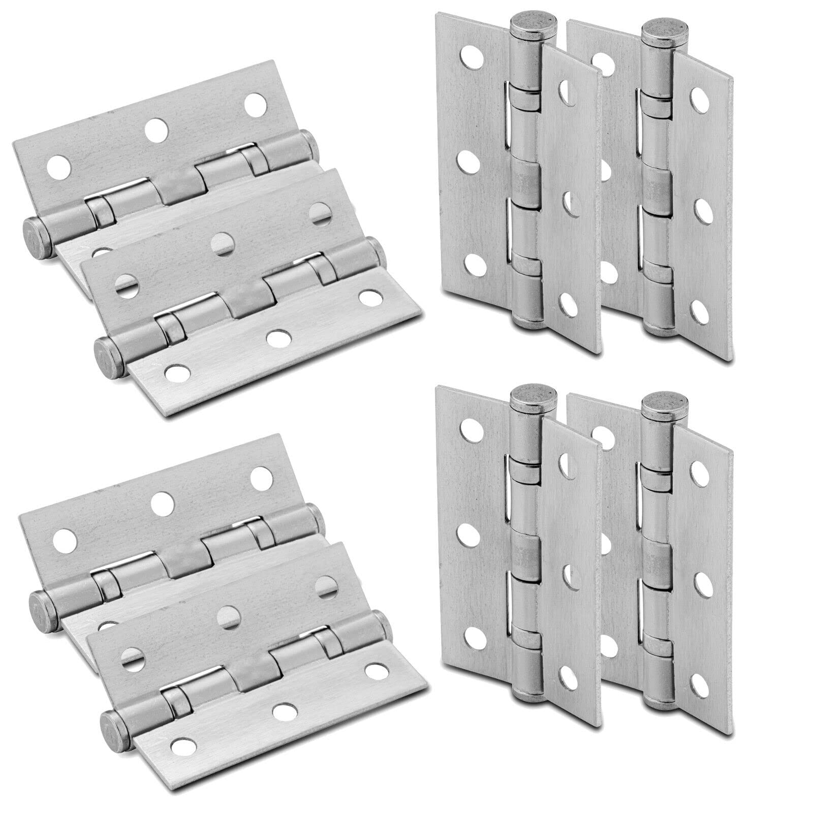 XFORT 3 Inch (75mm) Satin Chrome Ball Bearing Hinges, Steel Door Hinge for Wooden Doors (4 Pairs)