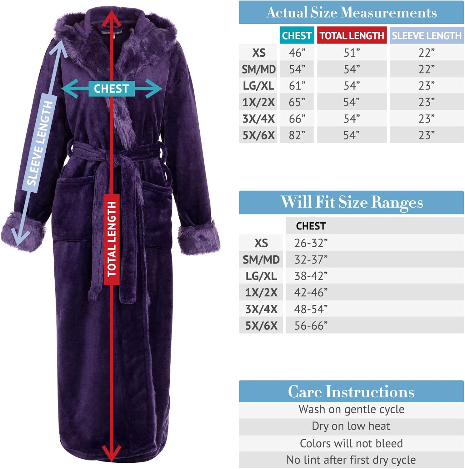 Alexander Del Rossa Women's Warm Fleece Robe with Hood, Long Faux Fur Plush Bathrobe at  Women’s Clothing store