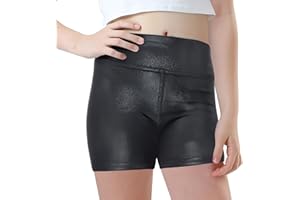 Gnainach Girls Athletic Shorts Size 4-14 Years Sparkle Solid High Waist Biker Dance Short for Kids Youth Volleyball Tumbling