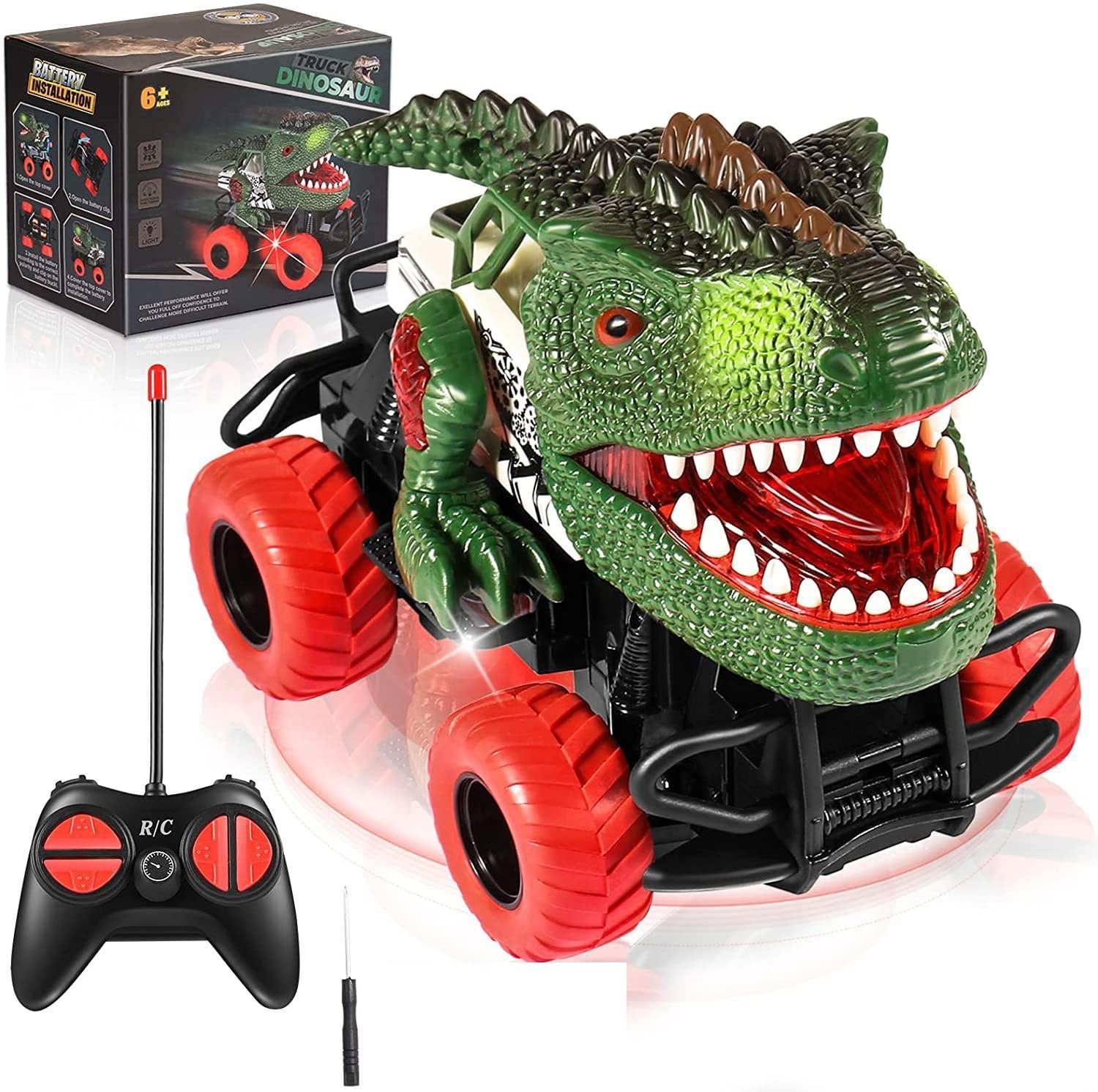 NimblusToy Dinosaur Remote Control Cars, Dinosaur Toys for Boys, RC Cartoon Dino Cars with Lights & Music, Indoor Outdoor Toys for Kids Birthday Gifts