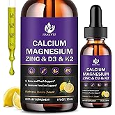(2 Pack) Calcium Magnesium Zinc Liquid Drops for Women and Men - Bone & Teeth, Immune Support, Liquid Calcium Supplement with Magnesium Glycinate, Vitamin C D3 K2 B6, Lemon Flavor | Sugar Free