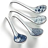 Hoilse Asian Soup Spoon Set of 4, Ceramic Chinese Ramen Spoon, Long Handle Perfect Depth for Dumpling, Pho, Noodles, Japanese
