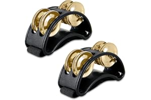 EASTROCK Foot Tambourine Percussion Musical Instrument Foot Percussion with Golden Steel Jingle Bells for Drum Guitar Playing Black 2 PCS