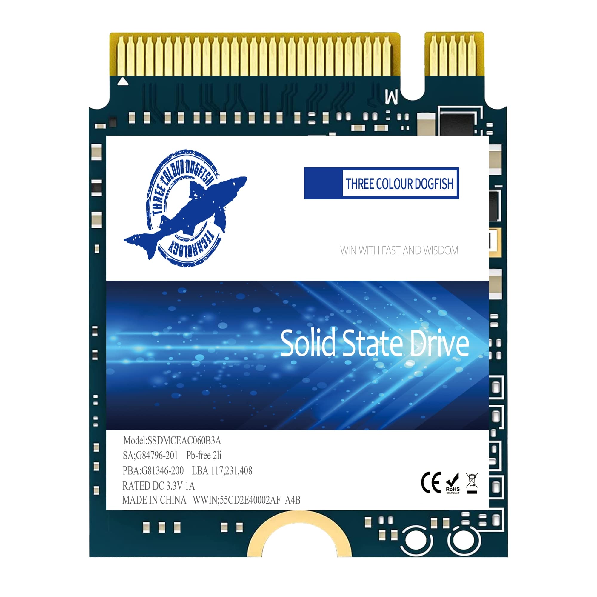 Dogfish SSD 256GB M.2 2230 NVMe PCIe Gen 3.0 x4 Internal Solid State Drive, Gaming SSD, Compatible with Steam Deck Surface Pro Ultrabook Laptop (M.2 2230 PCIe, 256GB)